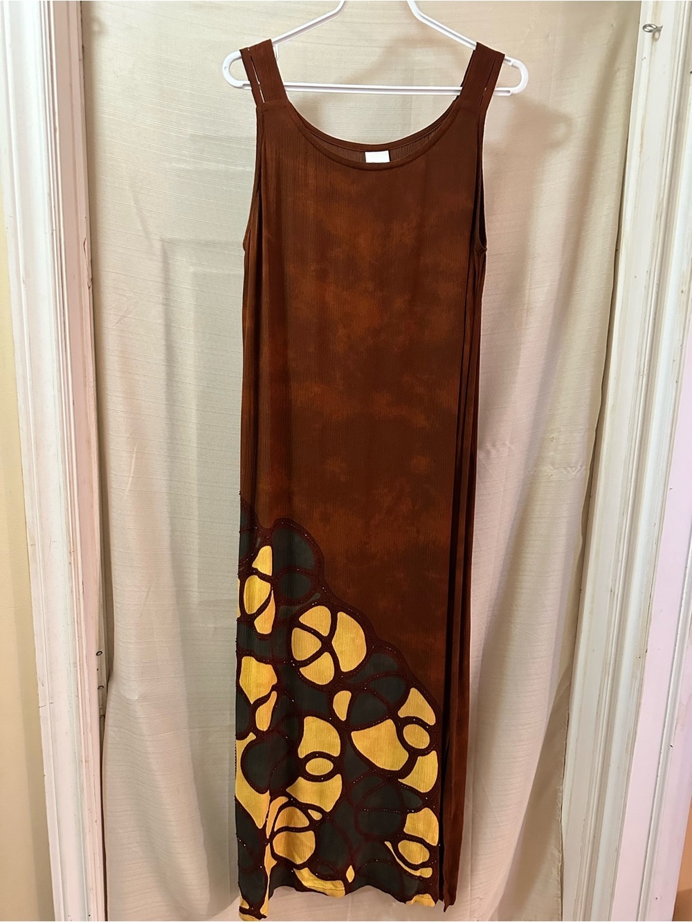 Chandi Collection Brown Abstract Rayon Sleeveless Maxi Dress Boho Artsy L